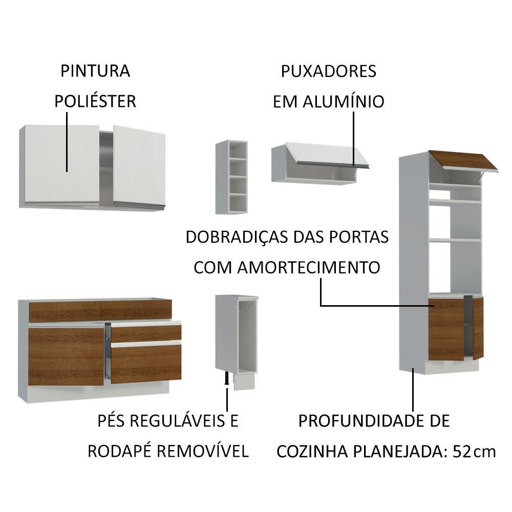 Cozinha Completa Madesa Cristal com Armário e Balcão (Sem Tampo e Pia) - Branco/Rustic/Branco
