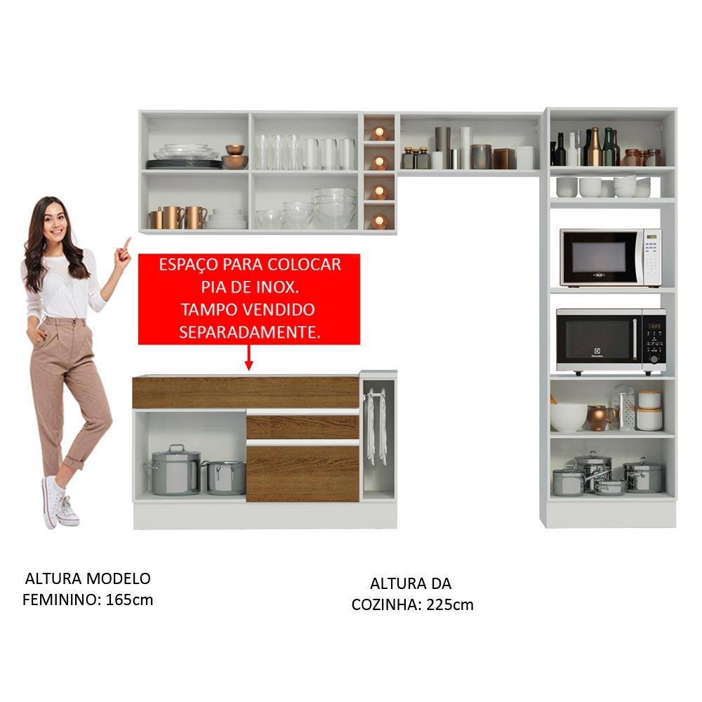 Cozinha Completa Madesa Cristal com Armário e Balcão (Sem Tampo e Pia) - Branco/Rustic/Branco