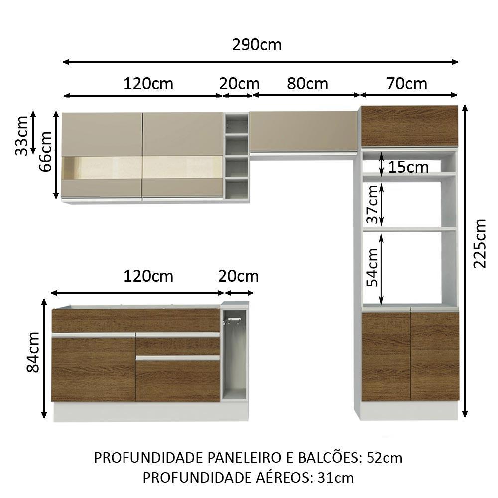 Cozinha Completa Madesa Cristal com Armário e Balcão (Sem Tampo e Pia) - Branco/Rustic/Crema