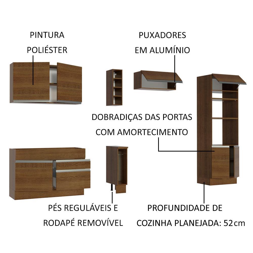 Cozinha Completa Madesa Cristal com Armário e Balcão (Sem Tampo e Pia) - Rustic