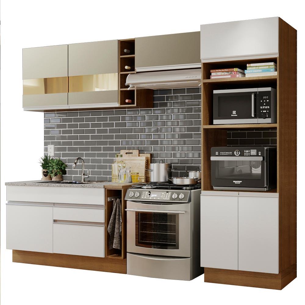 Cozinha Completa Madesa Cristal com Armário e Balcão (Sem Tampo e Pia) - Rustic/Branco/Crema