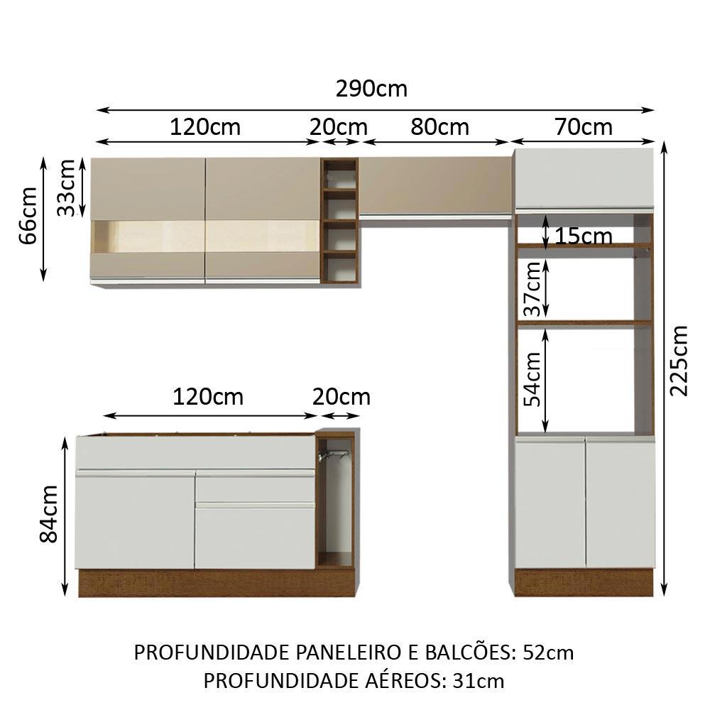 Cozinha Completa Madesa Cristal com Armário e Balcão (Sem Tampo e Pia) - Rustic/Branco/Crema