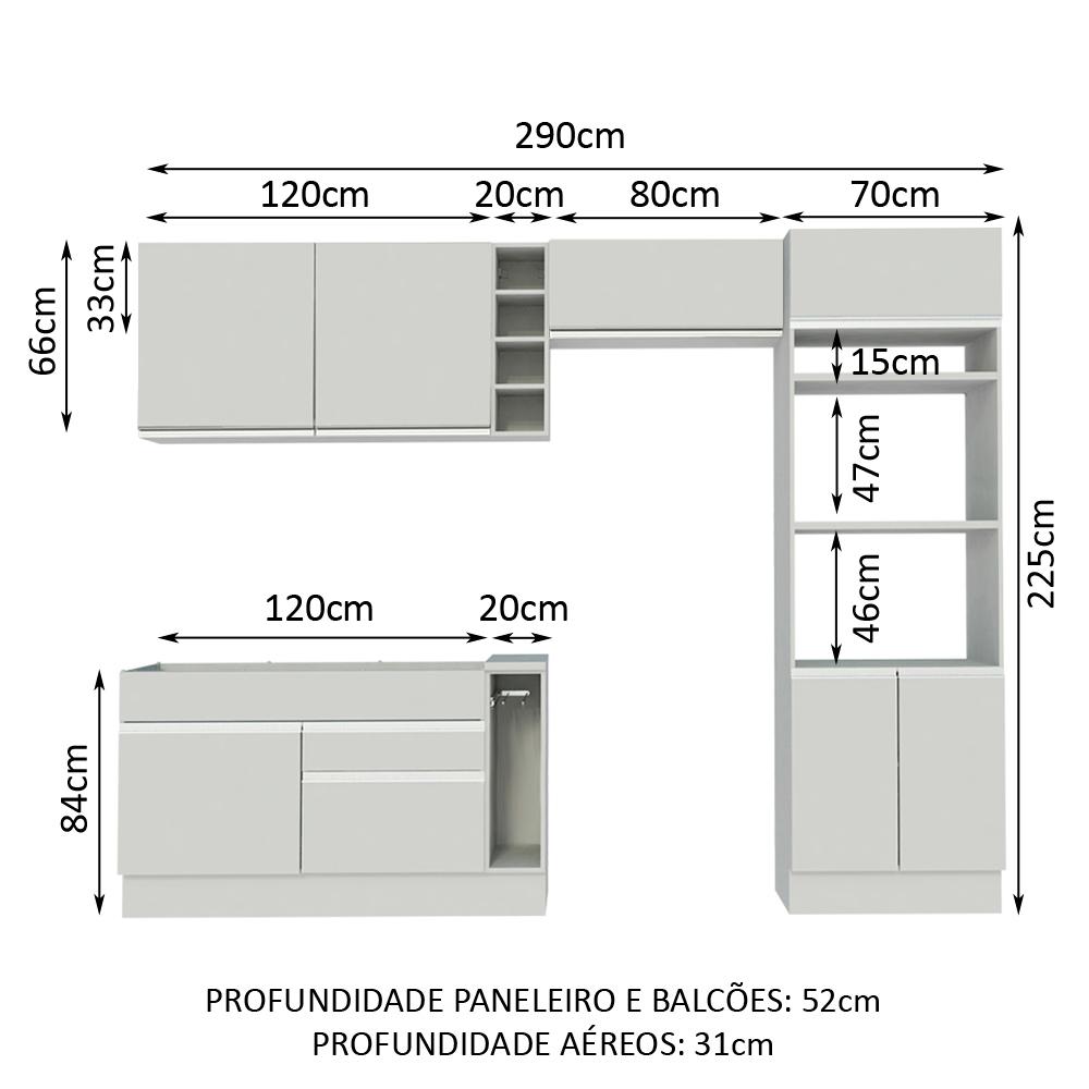 Cozinha Completa Madesa Cristal com Armário e Balcão (Sem Tampo e Pia)