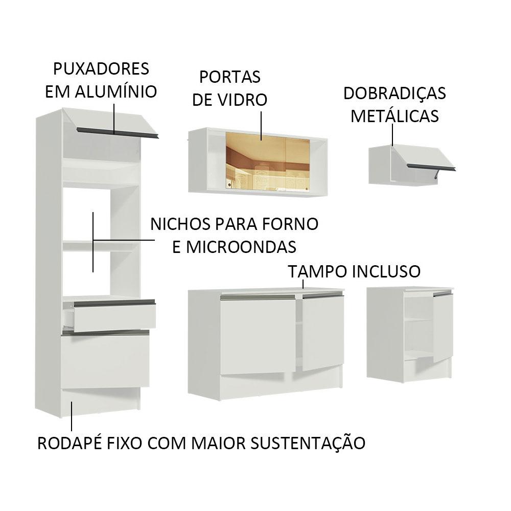 Cozinha Completa Madesa Diamante com Armário, Balcão e Tampo - Branco
