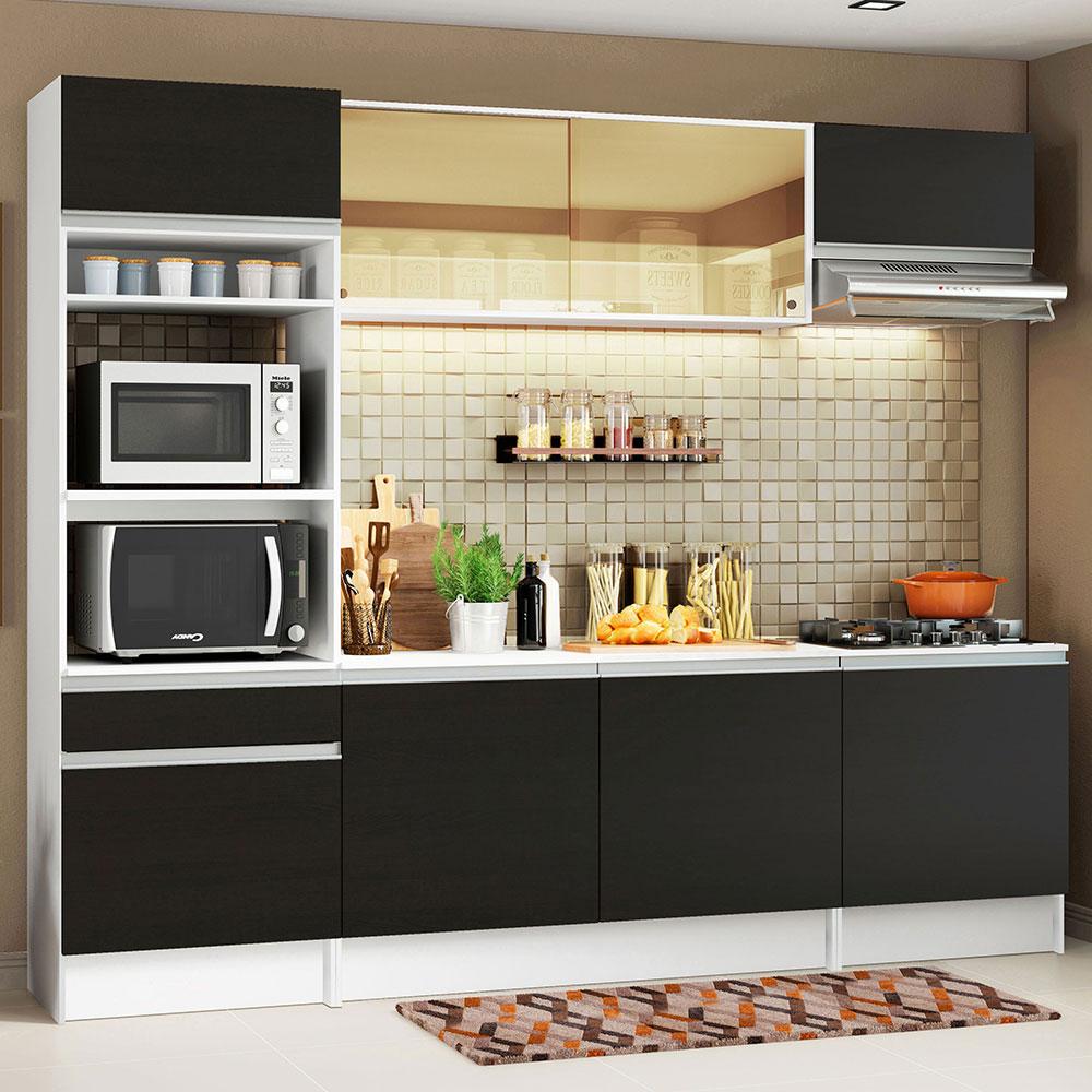 Cozinha Completa Madesa Diamante com Armário, Balcão e Tampo - Branco/Preto
