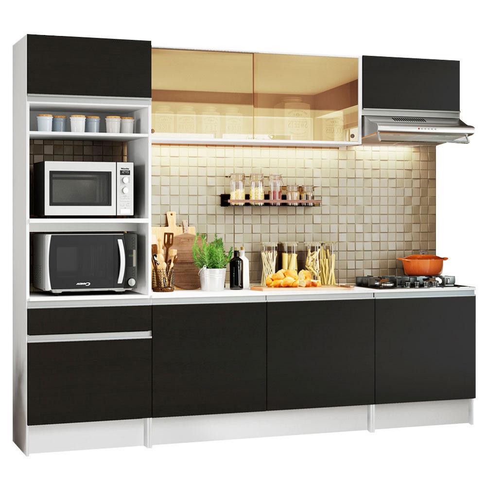 Cozinha Completa Madesa Diamante com Armário, Balcão e Tampo - Branco/Preto