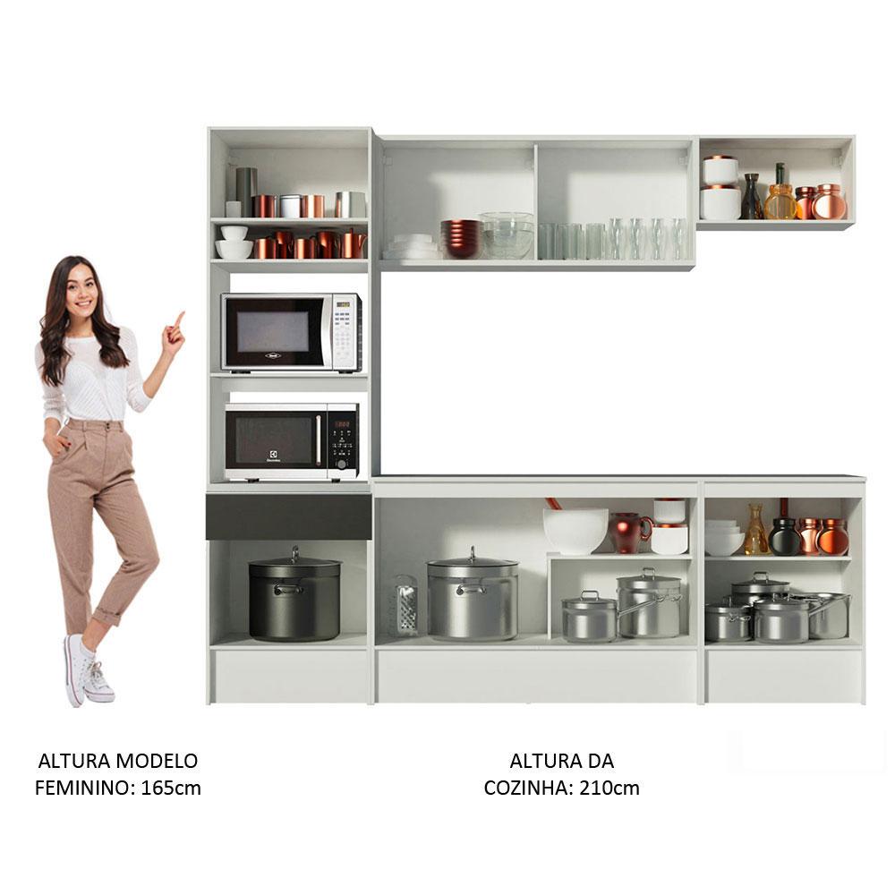 Cozinha Completa Madesa Diamante com Armário, Balcão e Tampo - Branco/Preto