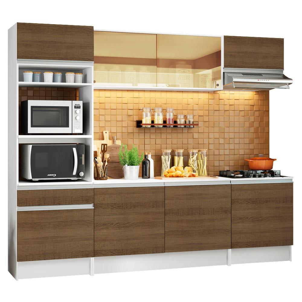 Cozinha Completa Madesa Diamante com Armário, Balcão e Tampo - Branco/Rustic