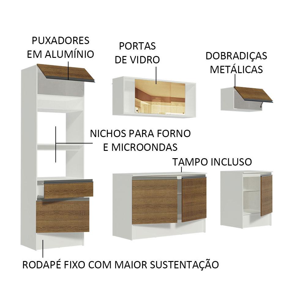 Cozinha Completa Madesa Diamante com Armário, Balcão e Tampo - Branco/Rustic