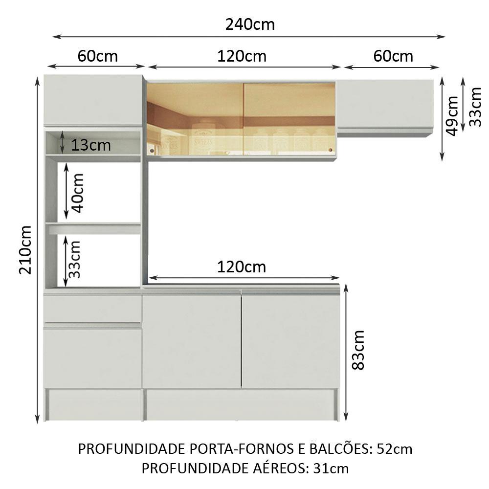 Cozinha Completa Madesa Diamante com Um Balcão, Armário e Tampo - Branco