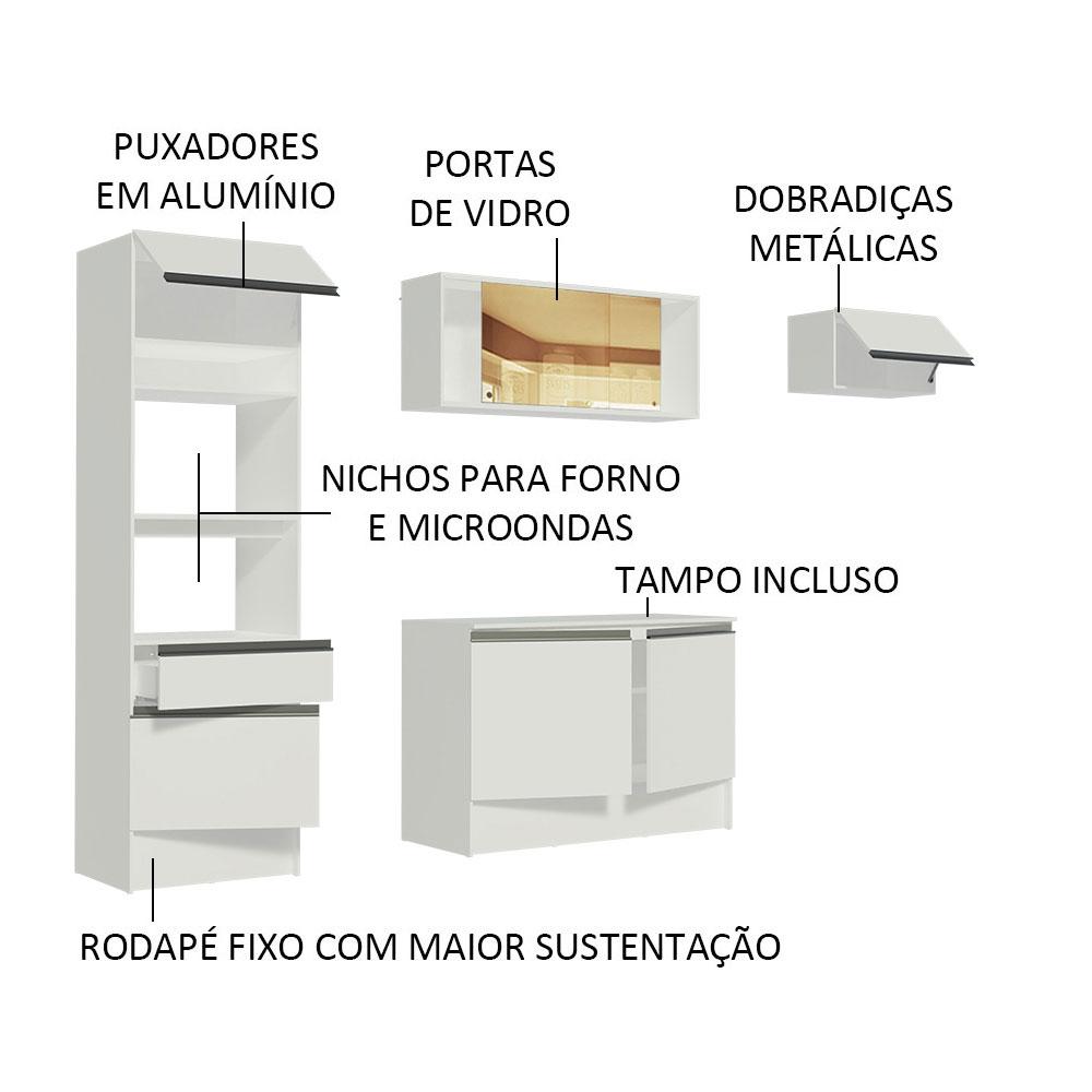 Cozinha Completa Madesa Diamante com Um Balcão, Armário e Tampo - Branco
