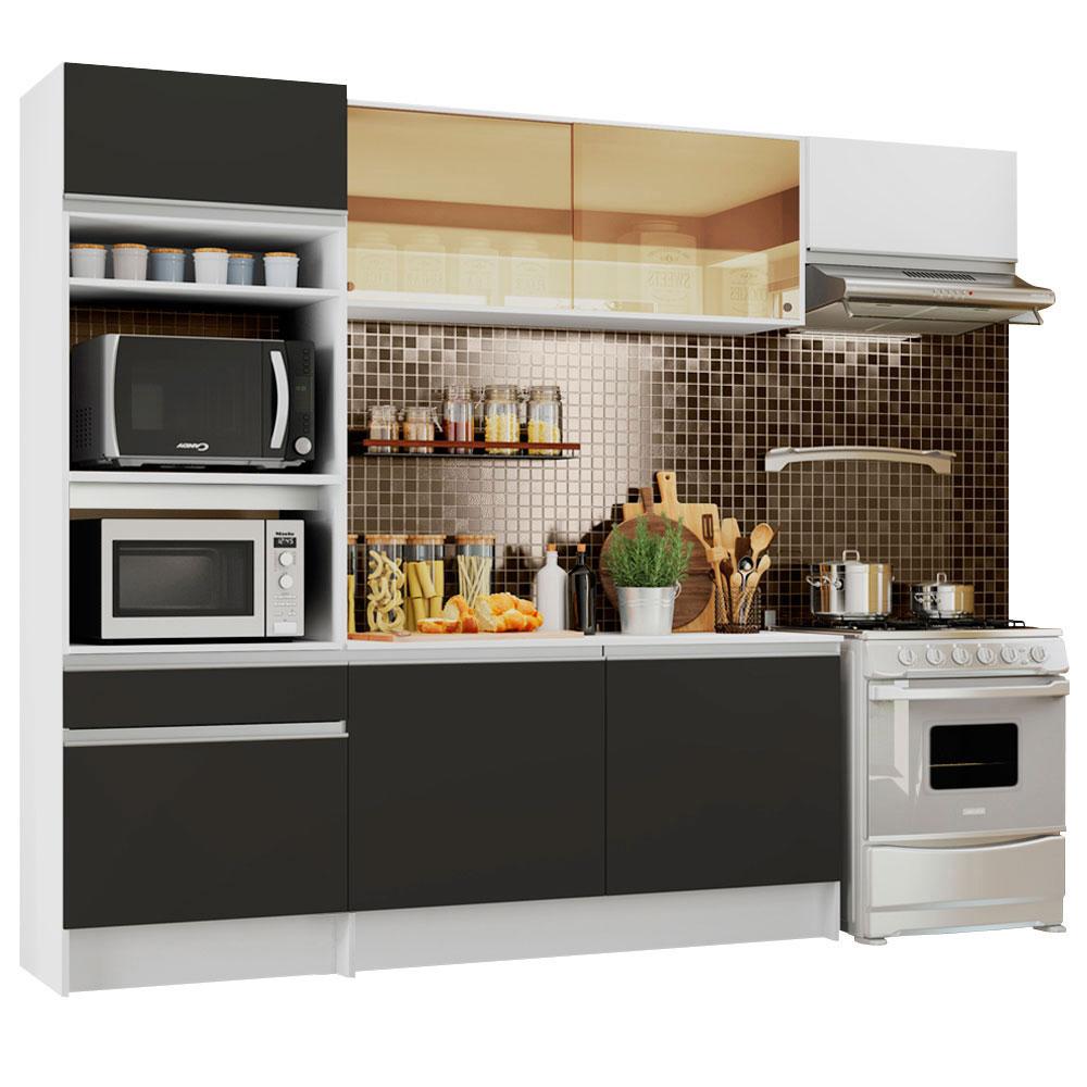 Cozinha Completa Madesa Diamante com Um Balcão, Armário e Tampo - Branco/Preto