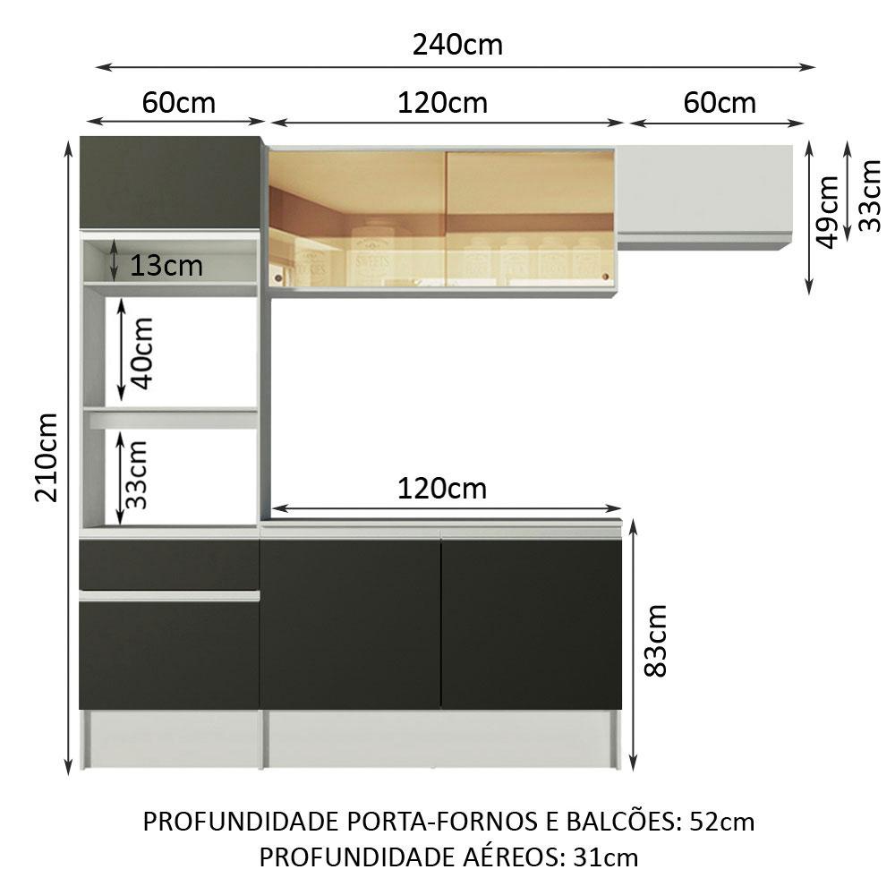 Cozinha Completa Madesa Diamante com Um Balcão, Armário e Tampo - Branco/Preto