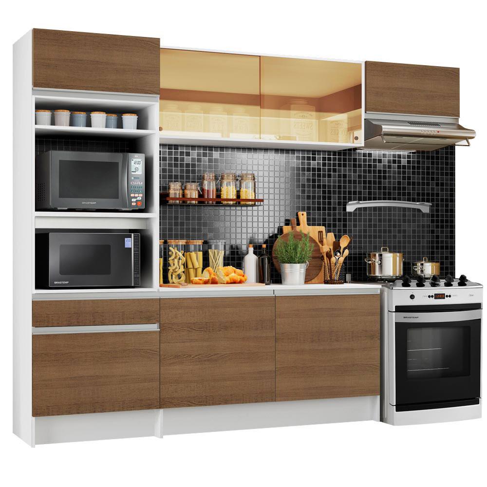 Cozinha Completa Madesa Diamante com Um Balcão, Armário e Tampo - Branco/Rustic