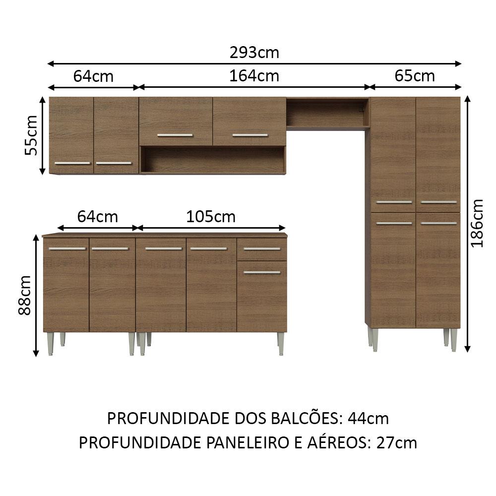 Cozinha Completa Madesa Emilly 293001 com Armário e Balcão - Rustic