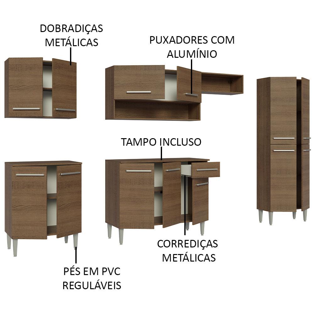 Cozinha Completa Madesa Emilly 293001 com Armário e Balcão - Rustic