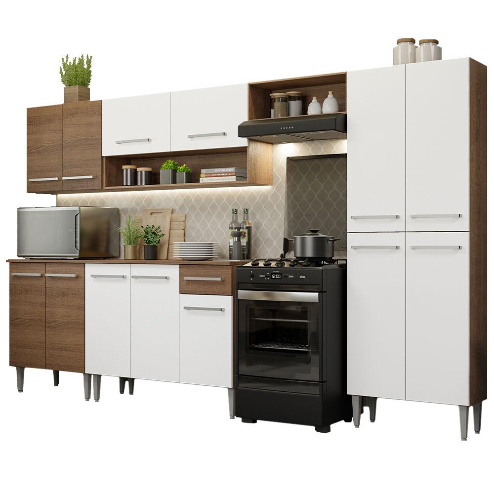 Cozinha Completa Madesa Emilly 293001 com Armário e Balcão - Rustic/Branco
