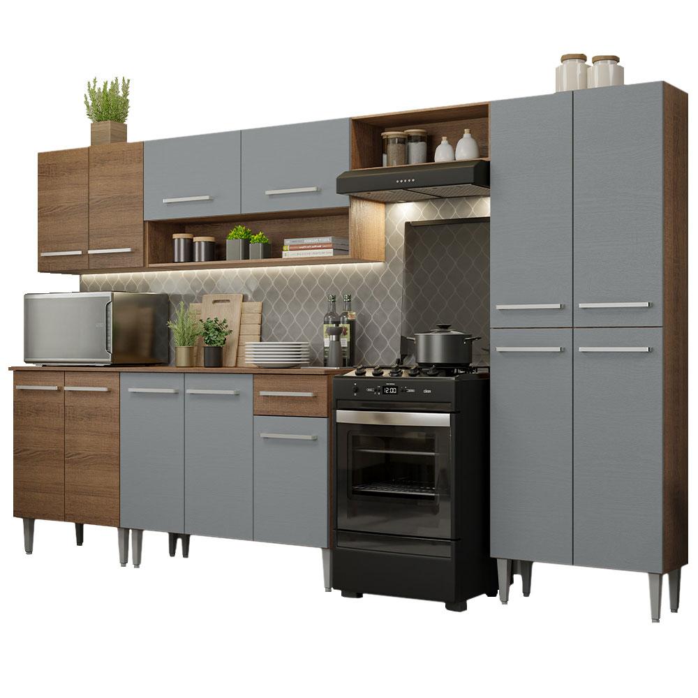Cozinha Completa Madesa Emilly 293001 com Armário e Balcão - Rustic/Cinza
