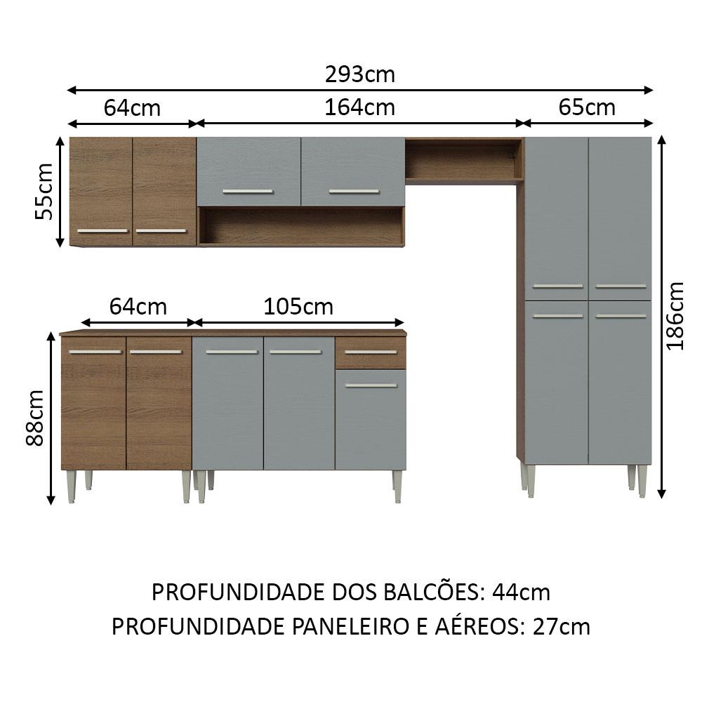 Cozinha Completa Madesa Emilly 293001 com Armário e Balcão - Rustic/Cinza