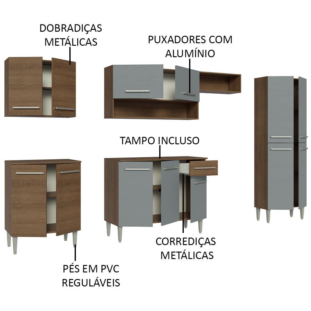 Cozinha Completa Madesa Emilly 293001 com Armário e Balcão - Rustic/Cinza