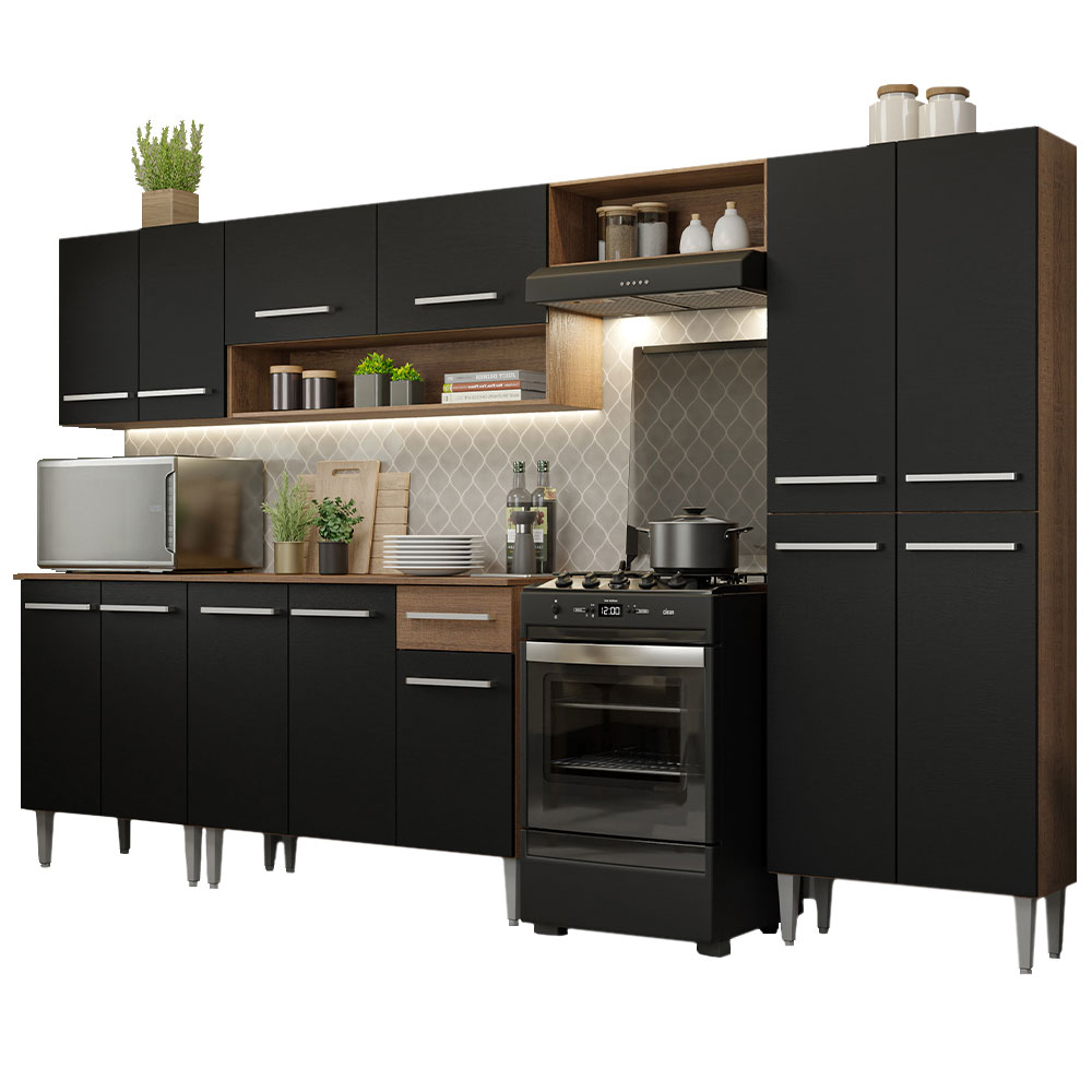 Cozinha Completa Madesa Emilly 293001 com Armário e Balcão - Rustic/Preto