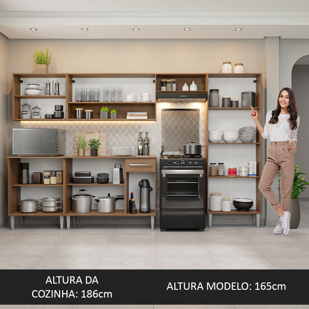 Cozinha Completa Madesa Emilly 293001 com Armário e Balcão - Rustic/Preto