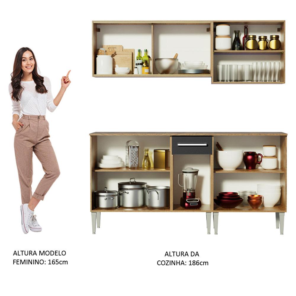 Cozinha Completa Madesa Emilly Box com Balcão e Armário Vidro - Rustic/Preto