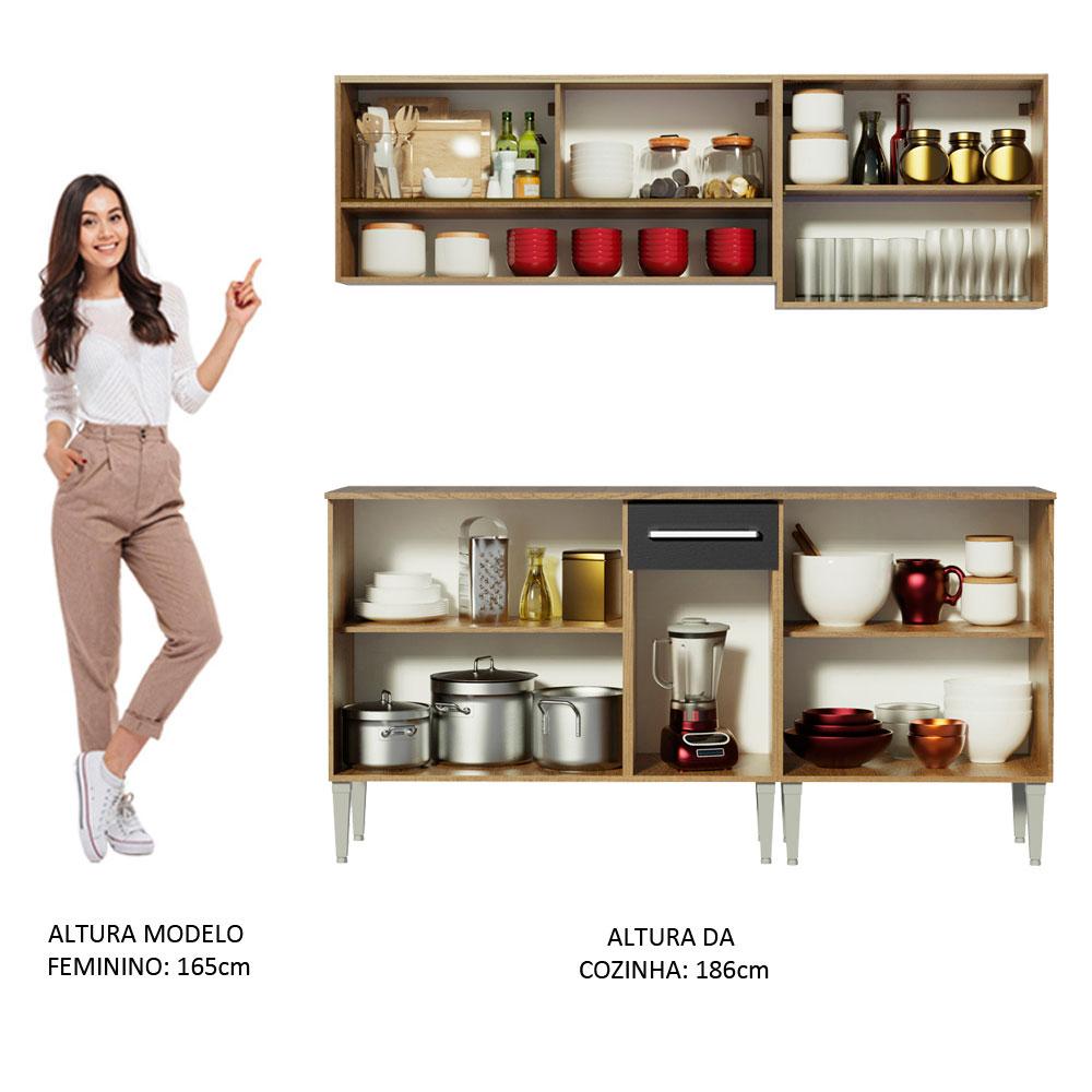 Cozinha Completa Madesa Emilly Dance com Balcão e Armário Vidro Reflex - Rustic/Preto