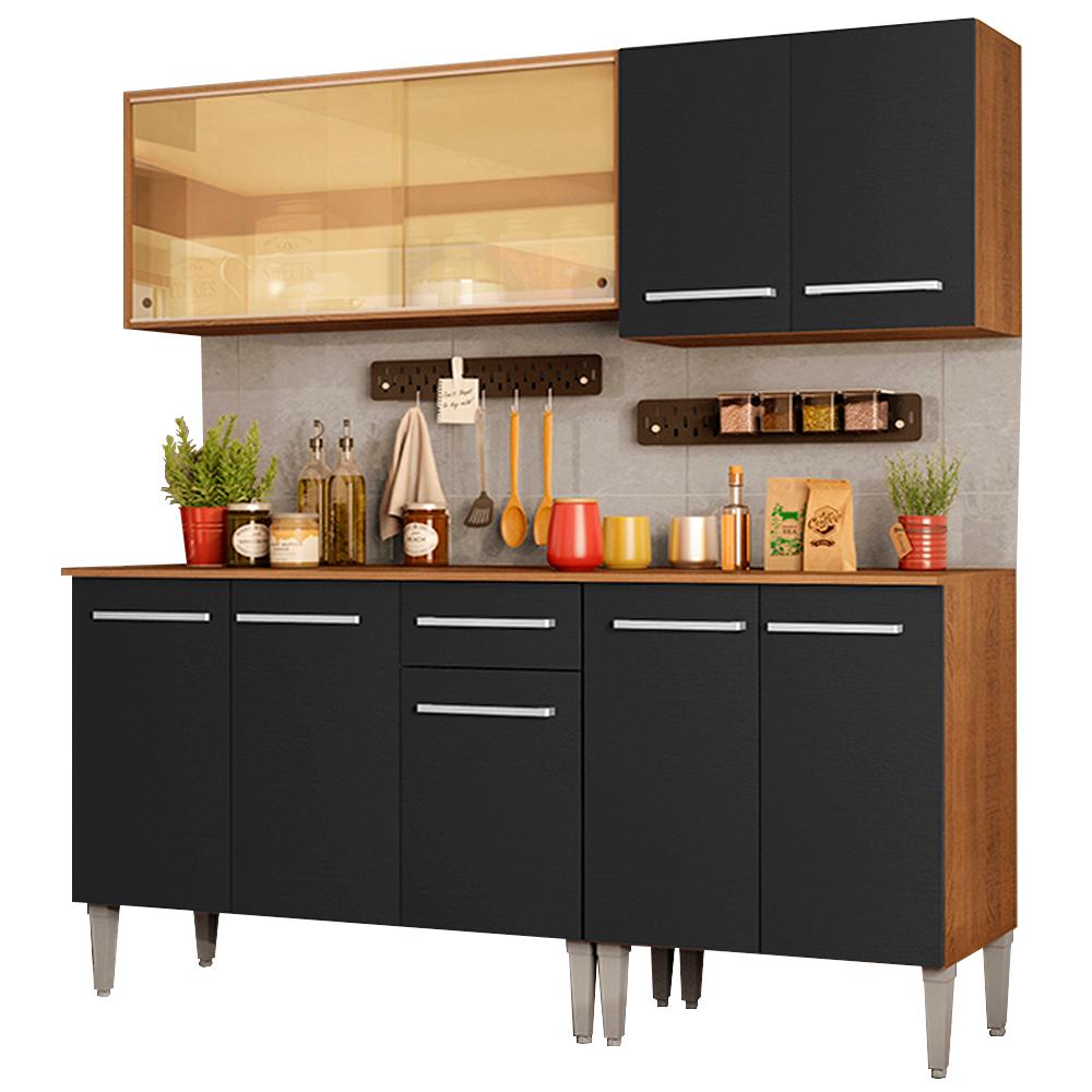 Cozinha Completa Madesa Emilly Drive com Balcão e Armário Aéreo Reflex - Rustic/Preto