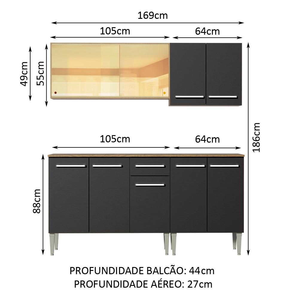 Cozinha Completa Madesa Emilly Drive com Balcão e Armário Aéreo Reflex - Rustic/Preto