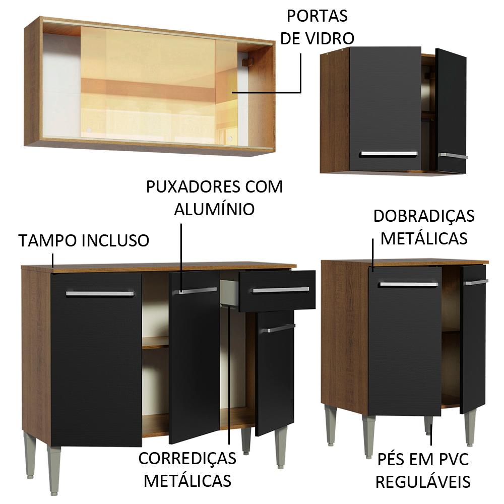 Cozinha Completa Madesa Emilly Drive com Balcão e Armário Aéreo Reflex - Rustic/Preto