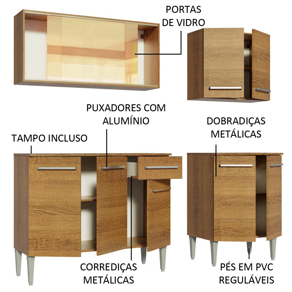 Cozinha Completa Madesa Emilly Drive com Balcão e Armário Aéreo Reflex