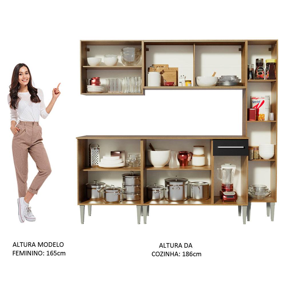 Cozinha Completa Madesa Emilly Fast com Balcão, Armário Vidro e Paneleiro - Rustic/Preto