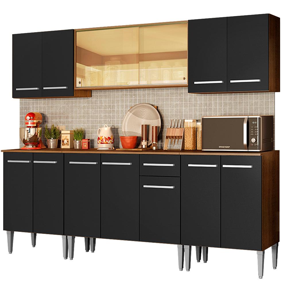 Cozinha Completa Madesa Emilly Fire com Balcão e Armário Aéreo Reflex - Rustic/Preto