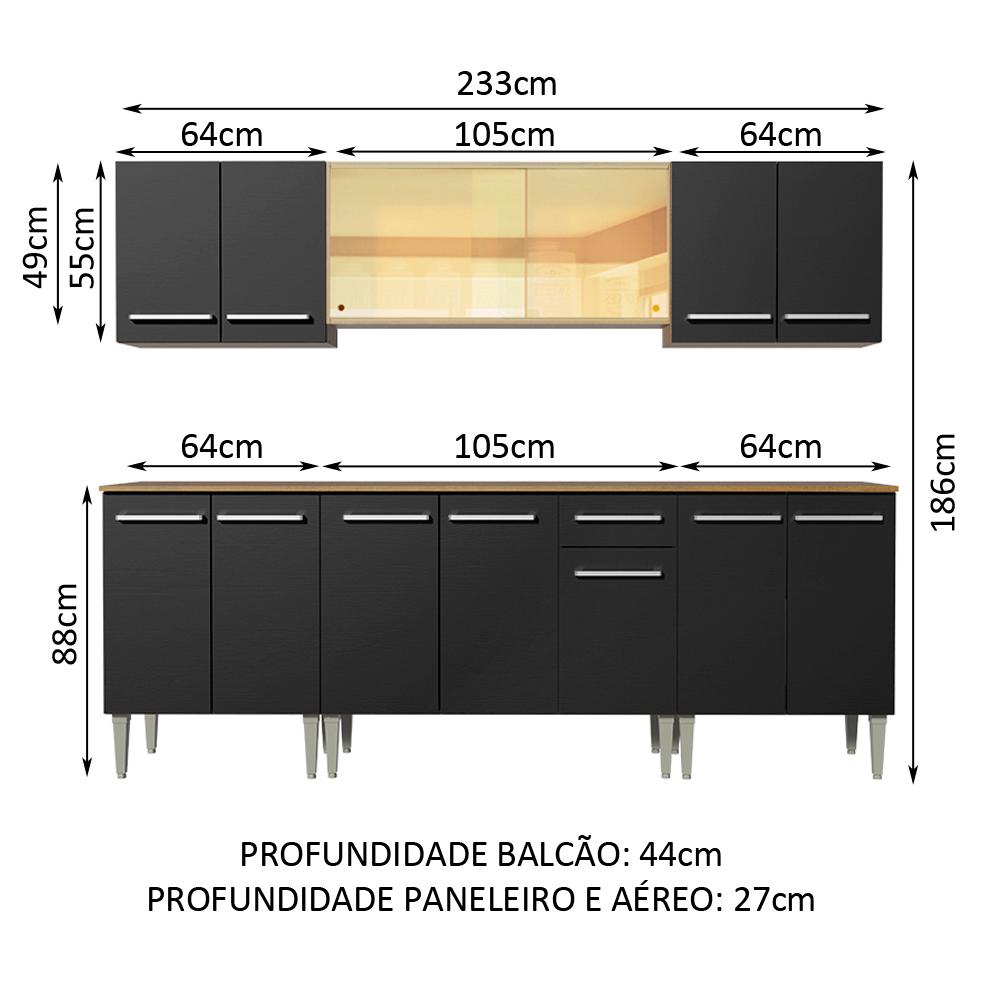 Cozinha Completa Madesa Emilly Fire com Balcão e Armário Aéreo Reflex - Rustic/Preto