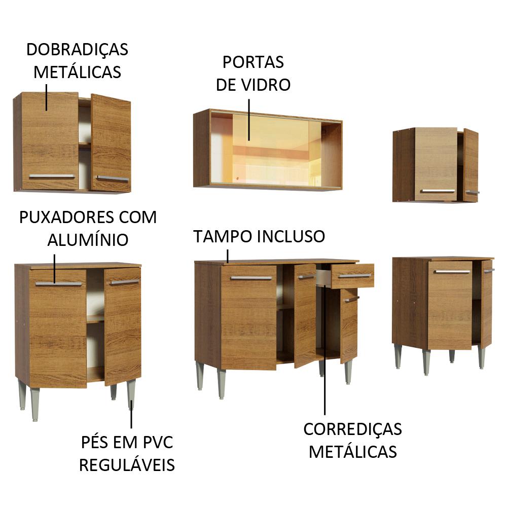 Cozinha Completa Madesa Emilly Fire com Balcão e Armário Aéreo Reflex