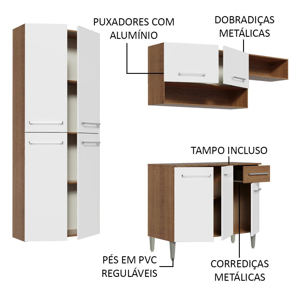 Cozinha Completa Madesa Emilly Fit com Armário, Balcão e Paneleiro Suspenso - Branco/Rustic