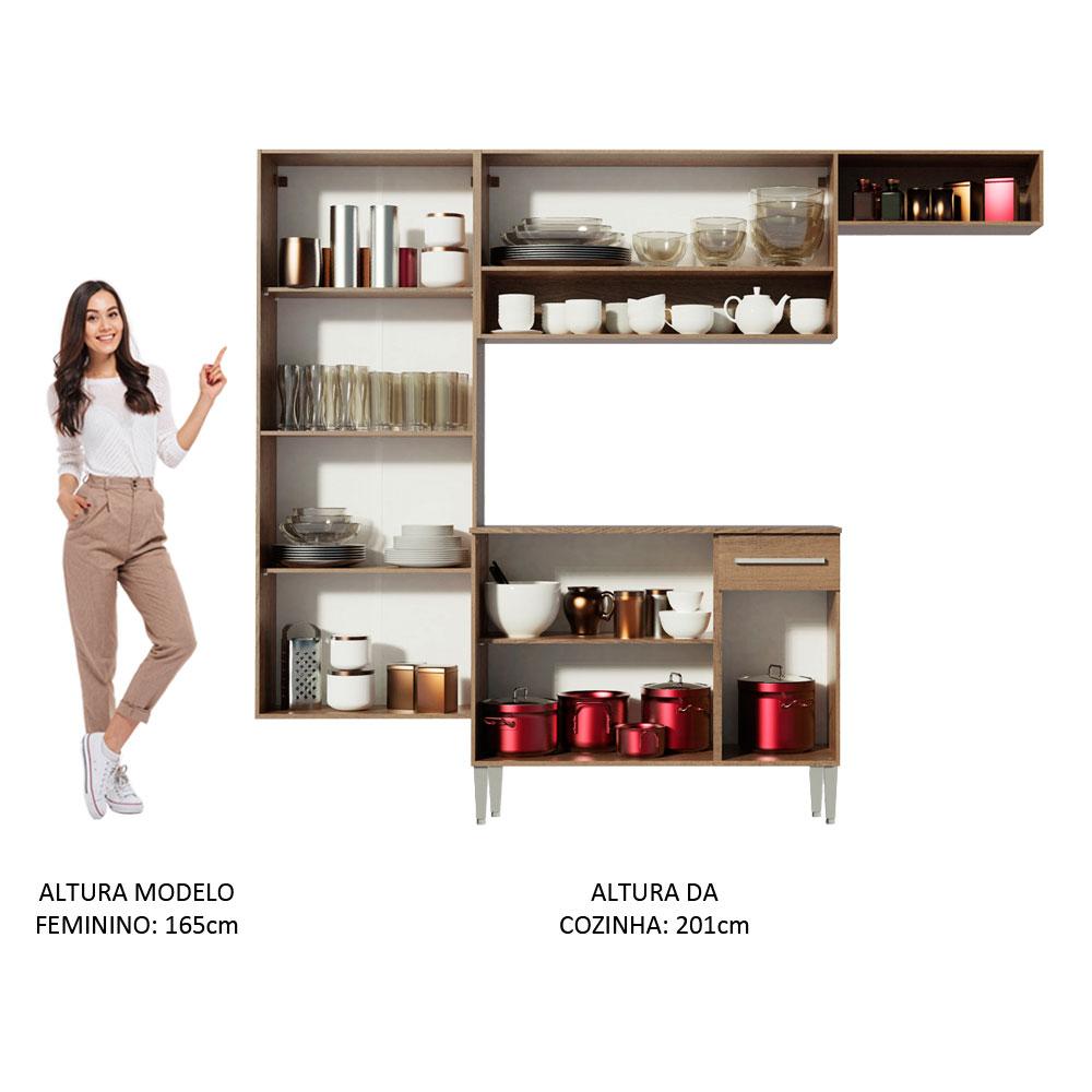 Cozinha Completa Madesa Emilly Fit com Armário, Balcão e Paneleiro Suspenso - Branco/Rustic
