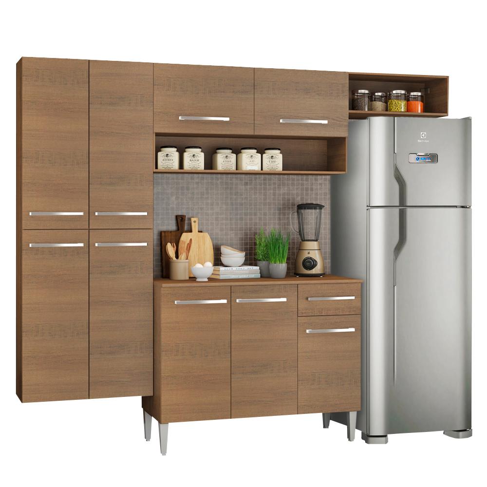 Cozinha Completa Madesa Emilly Fit com Armário, Balcão e Paneleiro Suspenso - Rustic
