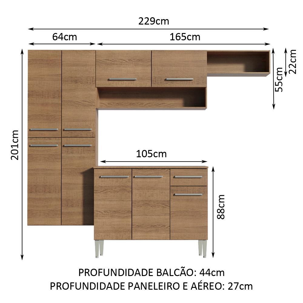 Cozinha Completa Madesa Emilly Fit com Armário, Balcão e Paneleiro Suspenso - Rustic