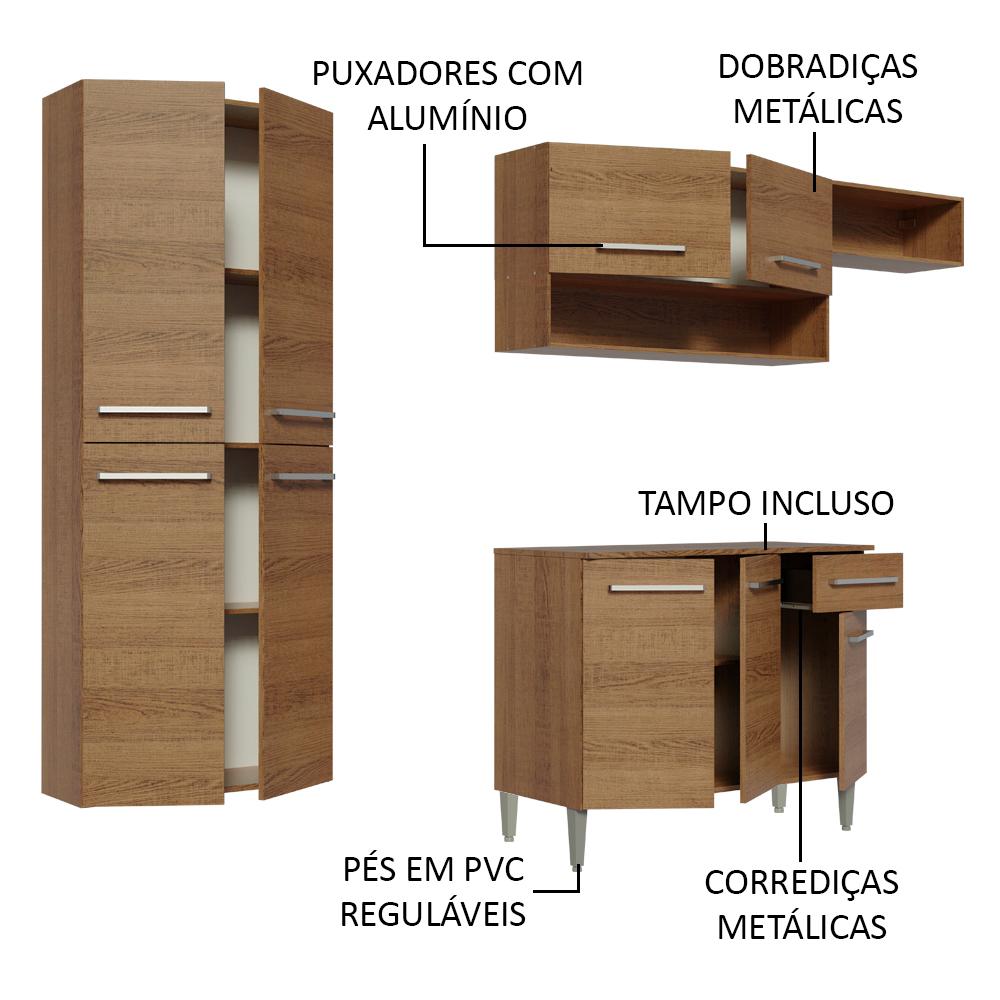 Cozinha Completa Madesa Emilly Fit com Armário, Balcão e Paneleiro Suspenso - Rustic