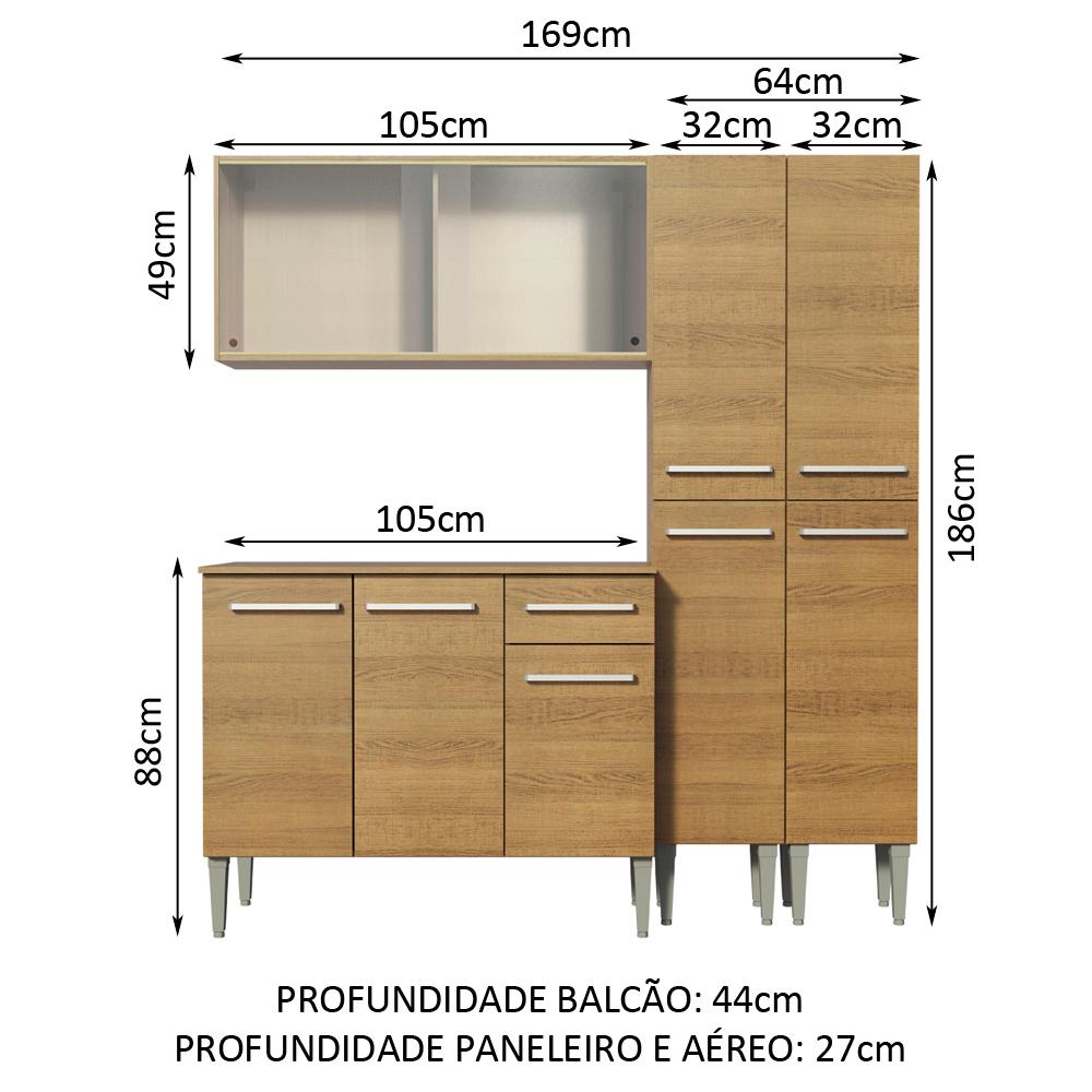 Cozinha Completa Madesa Emilly Fly com Armário Vidro, Balcão e Paneleiros