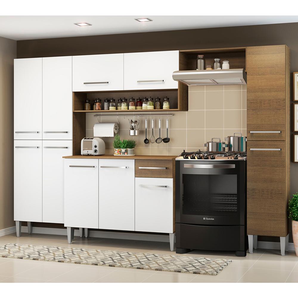 Cozinha Completa Madesa Emilly Hit com Armário e Balcão - Rustic/Branco