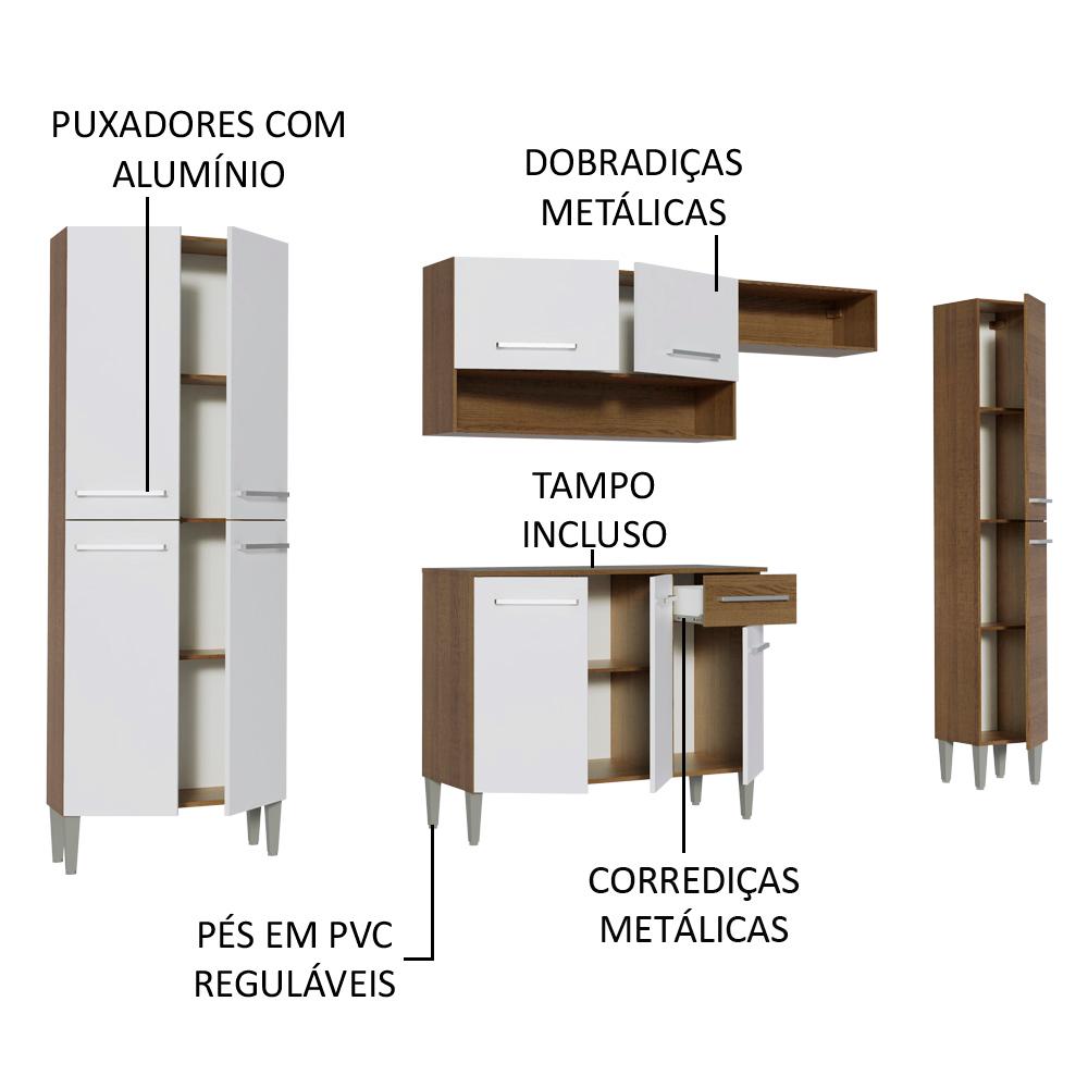 Cozinha Completa Madesa Emilly Hit com Armário e Balcão - Rustic/Branco