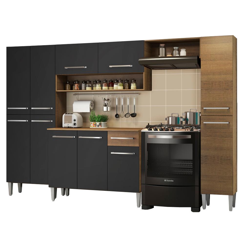 Cozinha Completa Madesa Emilly Hit com Armário e Balcão - Rustic/Preto