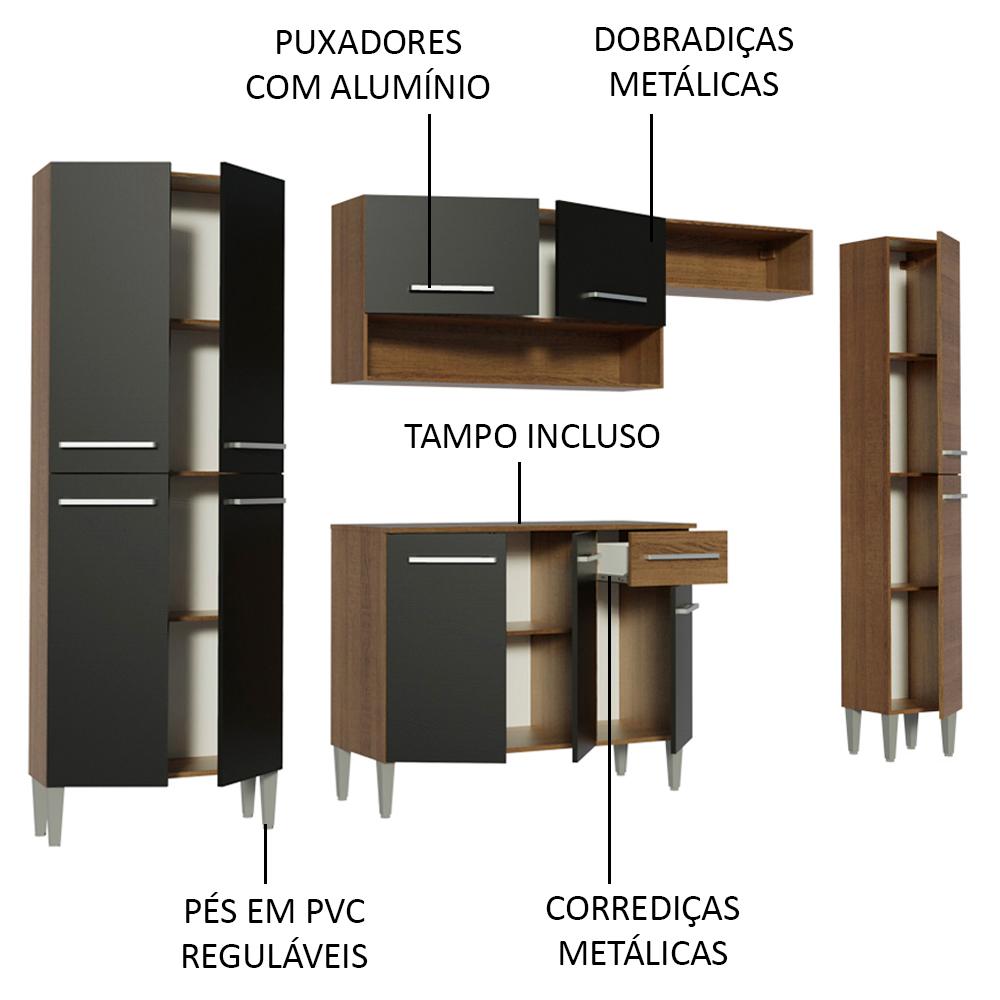 Cozinha Completa Madesa Emilly Hit com Armário e Balcão - Rustic/Preto