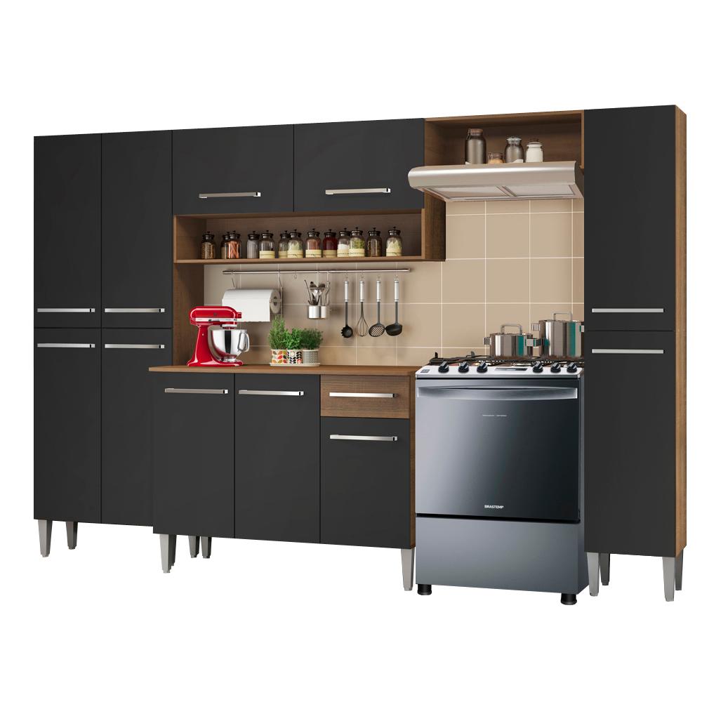 Cozinha Completa Madesa Emilly Hit com Armário e Balcão - Rustic/Preto