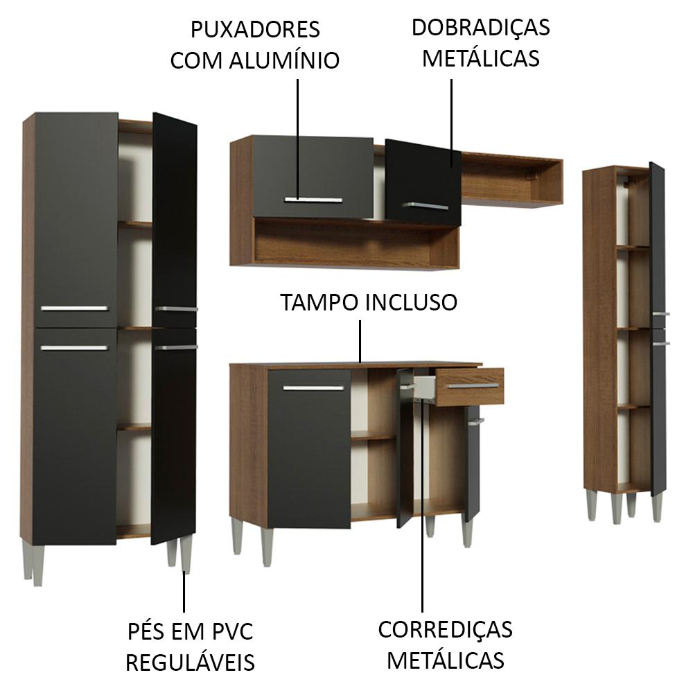 Cozinha Completa Madesa Emilly Hit com Armário e Balcão - Rustic/Preto