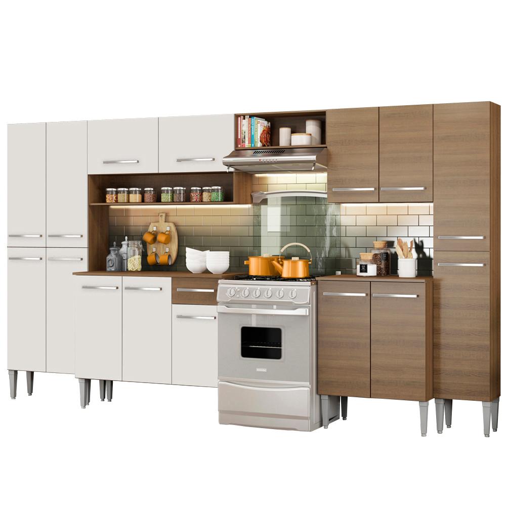 Cozinha Completa Madesa Emilly Joy com Armário e Balcão 15 Portas 1 Gaveta - Rustic/Branco