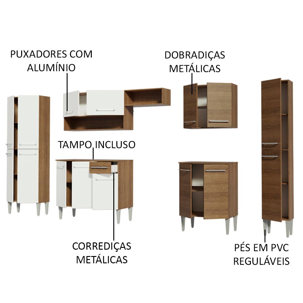 Cozinha Completa Madesa Emilly Joy com Armário e Balcão 15 Portas 1 Gaveta - Rustic/Branco
